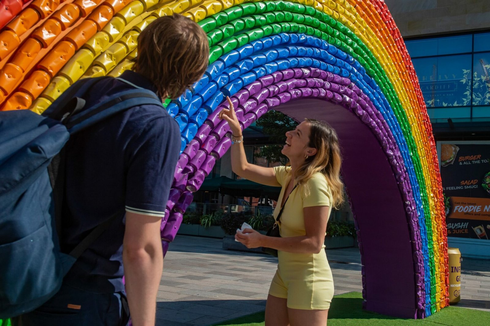 Giant Rainbow Installation displays in Williamson Square for Recycle Week