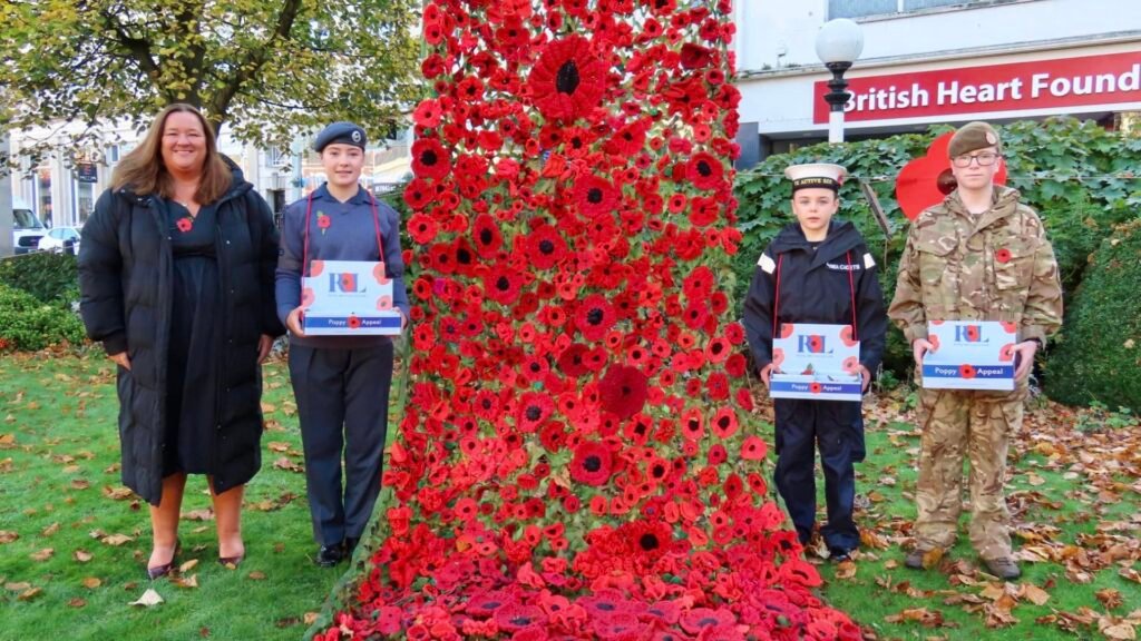 Stunning Poppy Drape created with 10,000 crochet poppies unveiled in Southport Remembrance Gardens