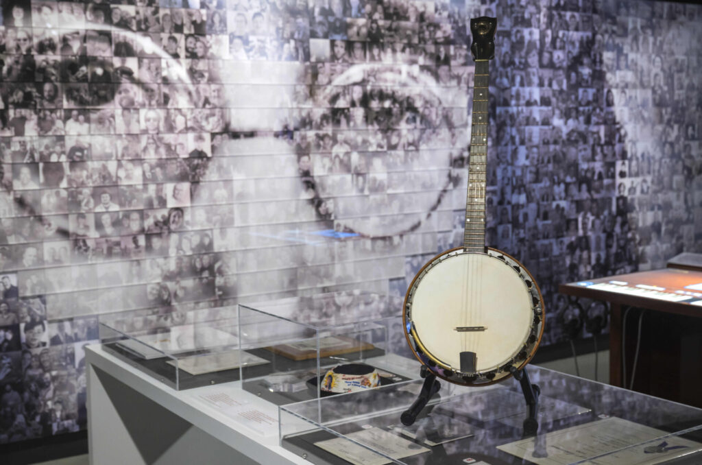 Banjo played by John Lennon unveiled at Strawberry Field to mark the legend’s 85th birthday