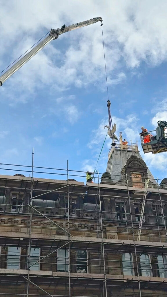 Liverpool’s historic 148-year-old ‘Mother Liver Bird’ removed from Mersey Chambers for restoration